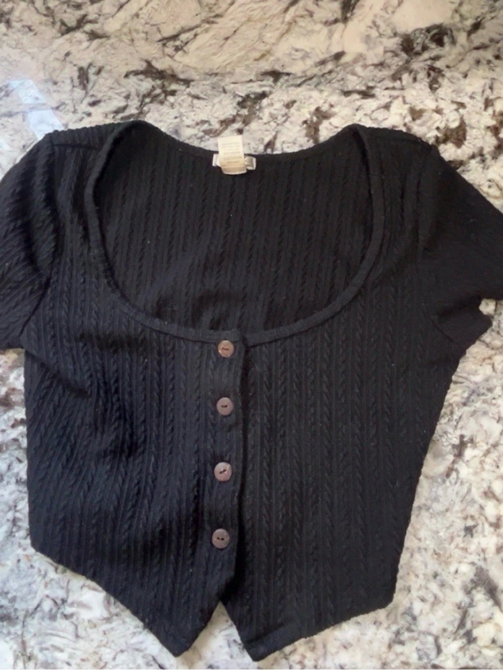 Women's Black Cropped Short Sleeve Knit Top